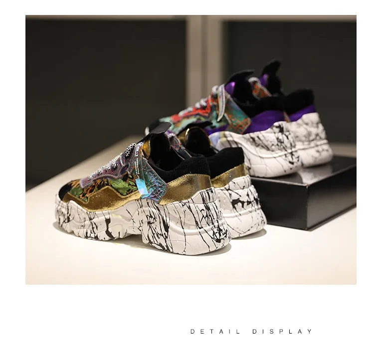 Women Trendy Chunky Dad Shoe Laces Platform Shoes New Color Matching Camouflage Sneakers Chaussures