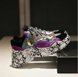 Women Trendy Chunky Dad Shoe Laces Platform Shoes New Color Matching Camouflage Sneakers Chaussures
