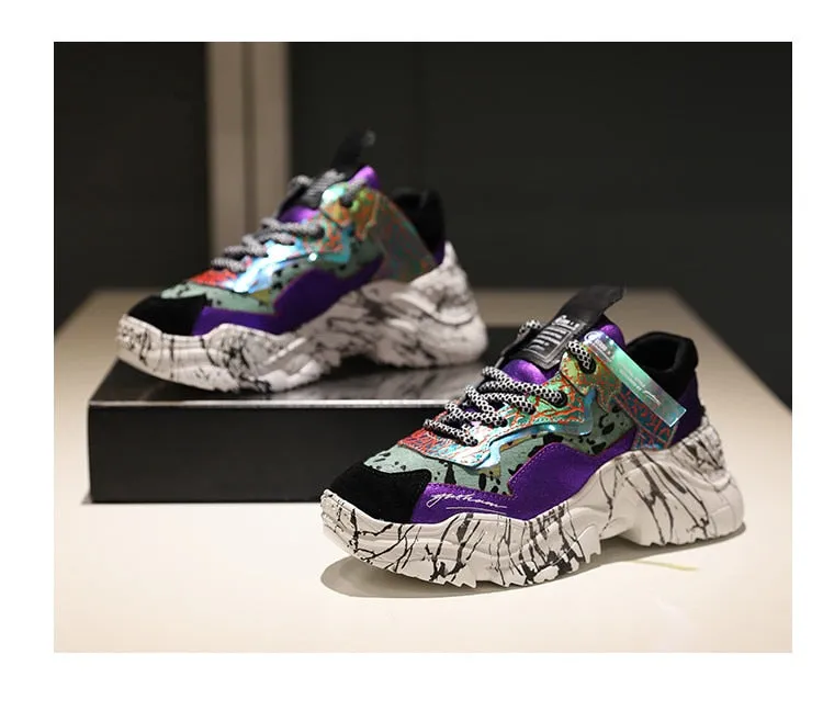 Women Trendy Chunky Dad Shoe Laces Platform Shoes New Color Matching Camouflage Sneakers Chaussures