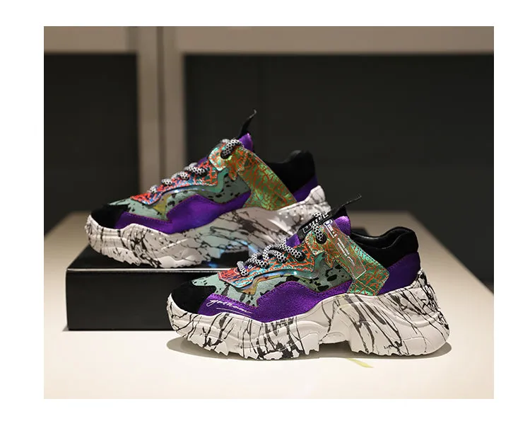 Women Trendy Chunky Dad Shoe Laces Platform Shoes New Color Matching Camouflage Sneakers Chaussures