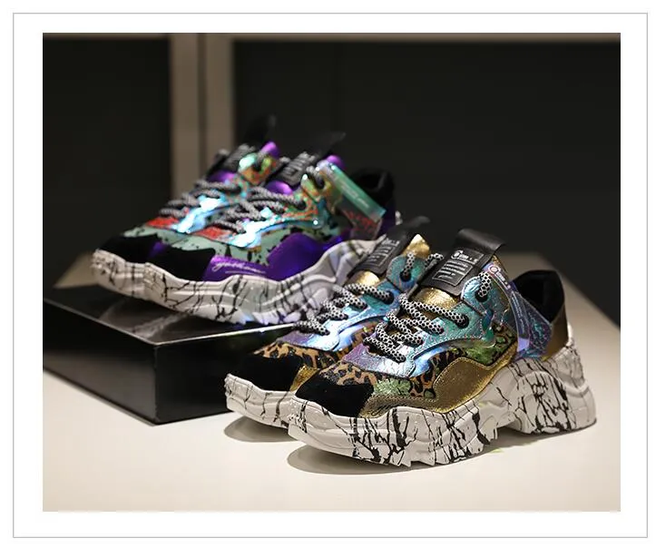 Women Trendy Chunky Dad Shoe Laces Platform Shoes New Color Matching Camouflage Sneakers Chaussures