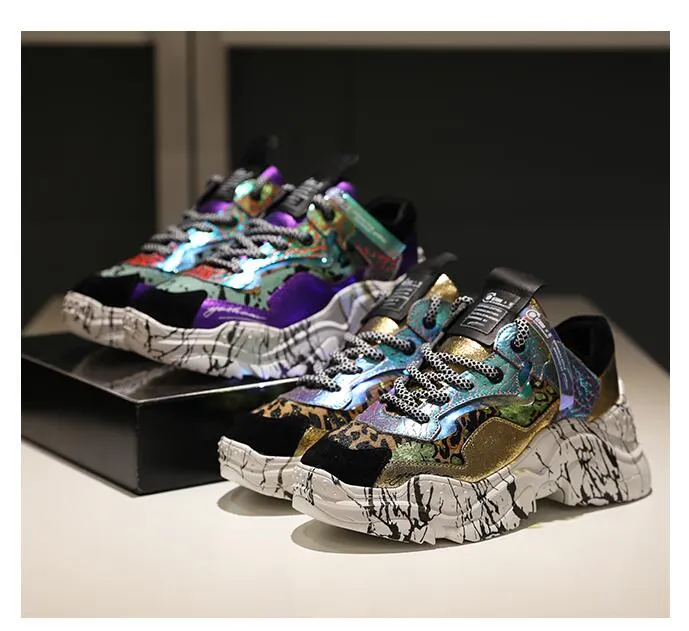 Women Trendy Chunky Dad Shoe Laces Platform Shoes New Color Matching Camouflage Sneakers Chaussures