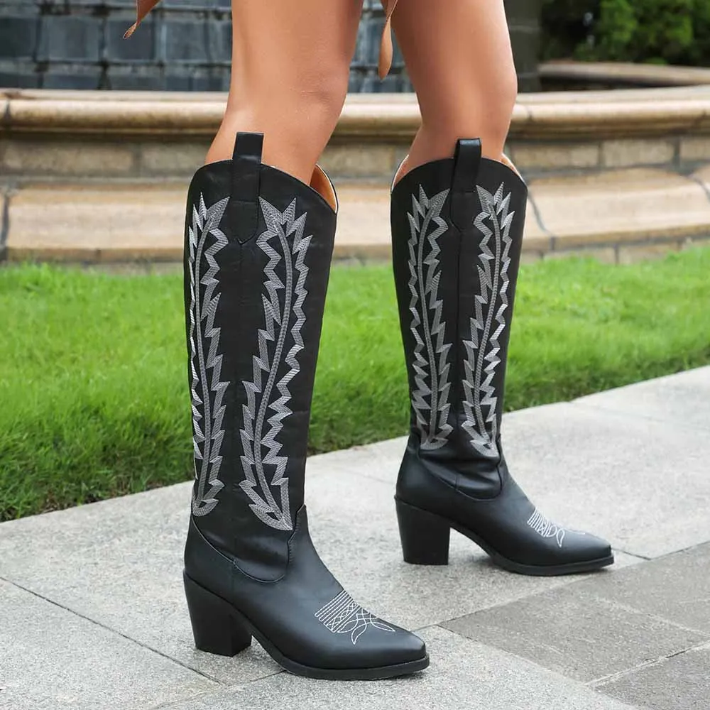 Women Western Boots Cowgirl Boots with Classic Embroidery