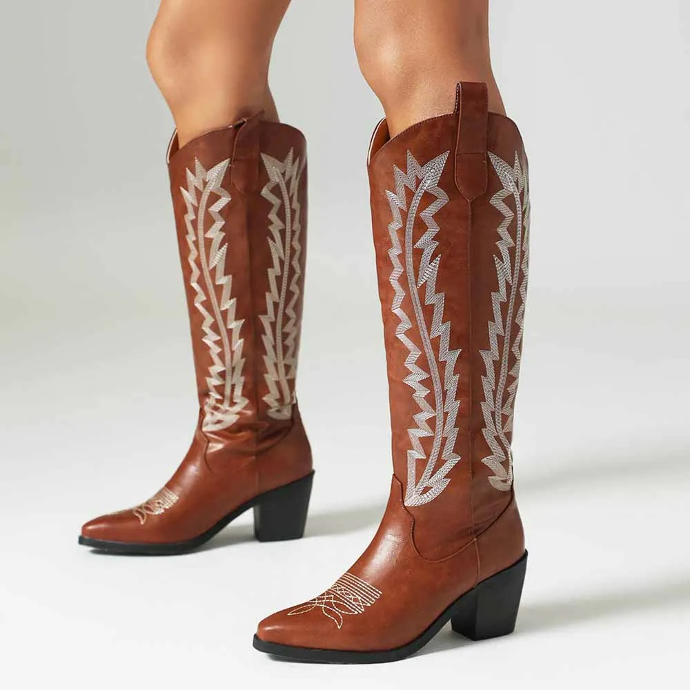Women Western Boots Cowgirl Boots with Classic Embroidery