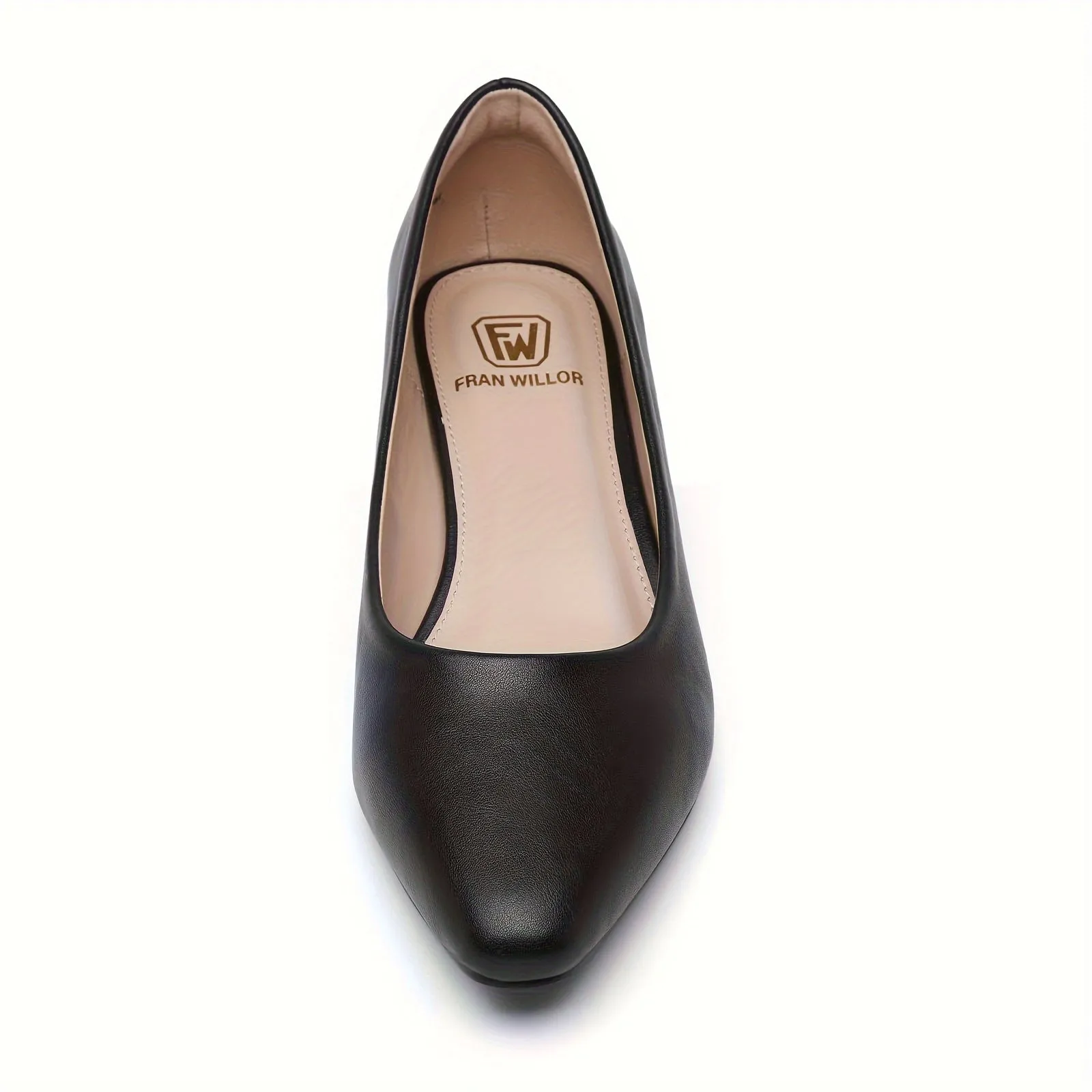 Womens Comfortable Low Chunky Heel Pumps - Lightweight, Slip-on, Pointed Toe, Polyurethane PU Faux Leather Upper, Rubber Sole, Minimalist Design for Dressy Work, Casual, and Commuting - All-Season, Summer Style Shoes