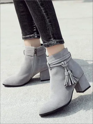 Women's Fall Square Heel Tassel Boots By Liv and Mia