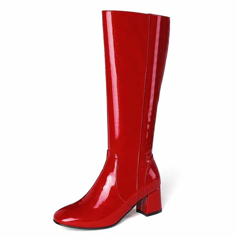 Womens Knee High Colorful Boots Pointed Toe Zipper Slouch Shoes