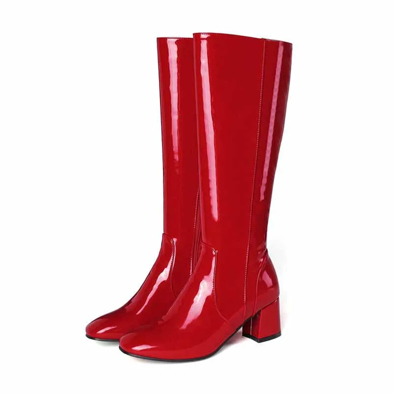 Womens Knee High Colorful Boots Pointed Toe Zipper Slouch Shoes