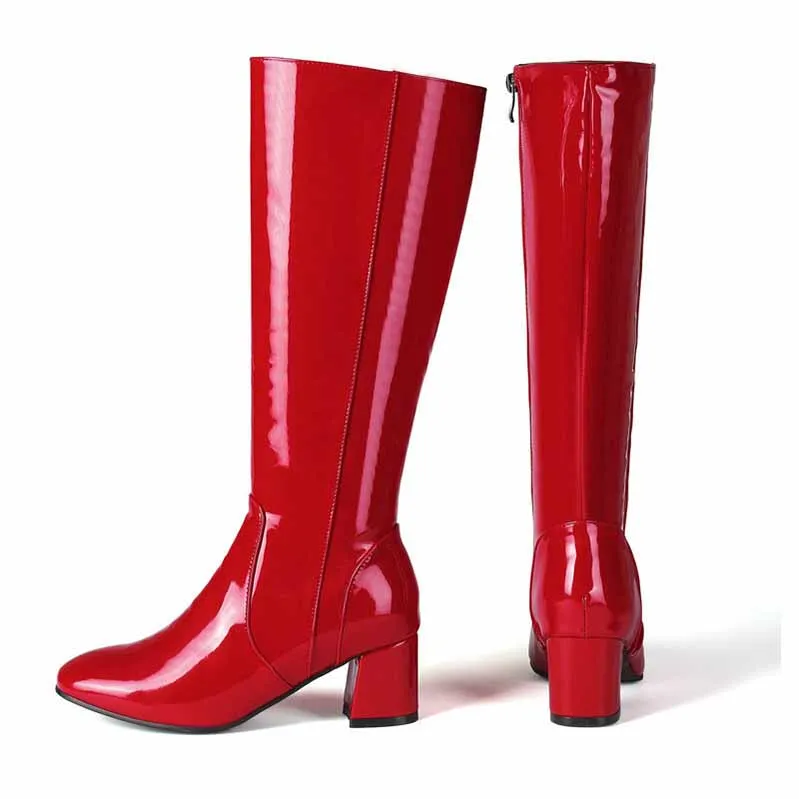 Womens Knee High Colorful Boots Pointed Toe Zipper Slouch Shoes