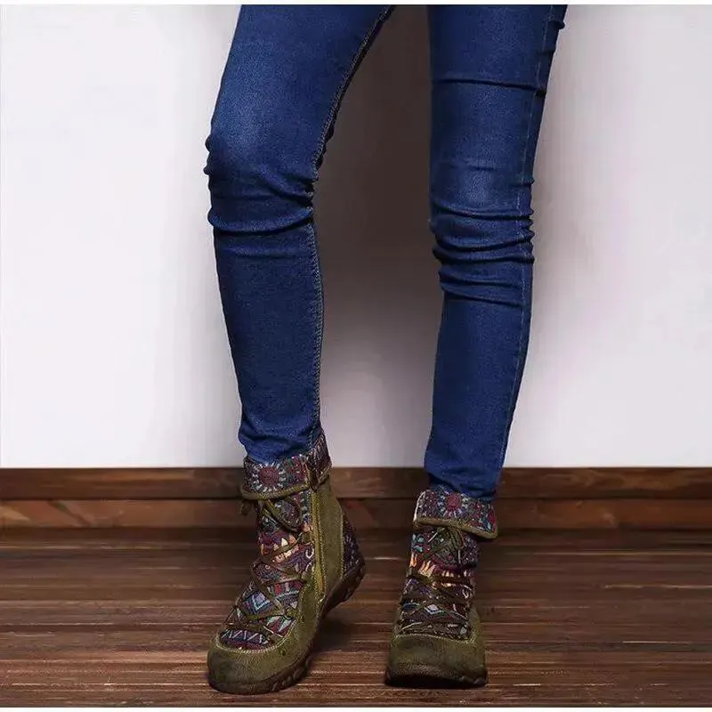 Women's Lace Up Ankle Boots Low Heel Leather