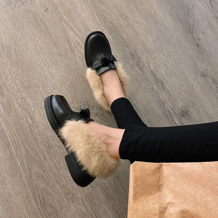Women's Shallow Slip on Bowtie Flats Platform Shoes