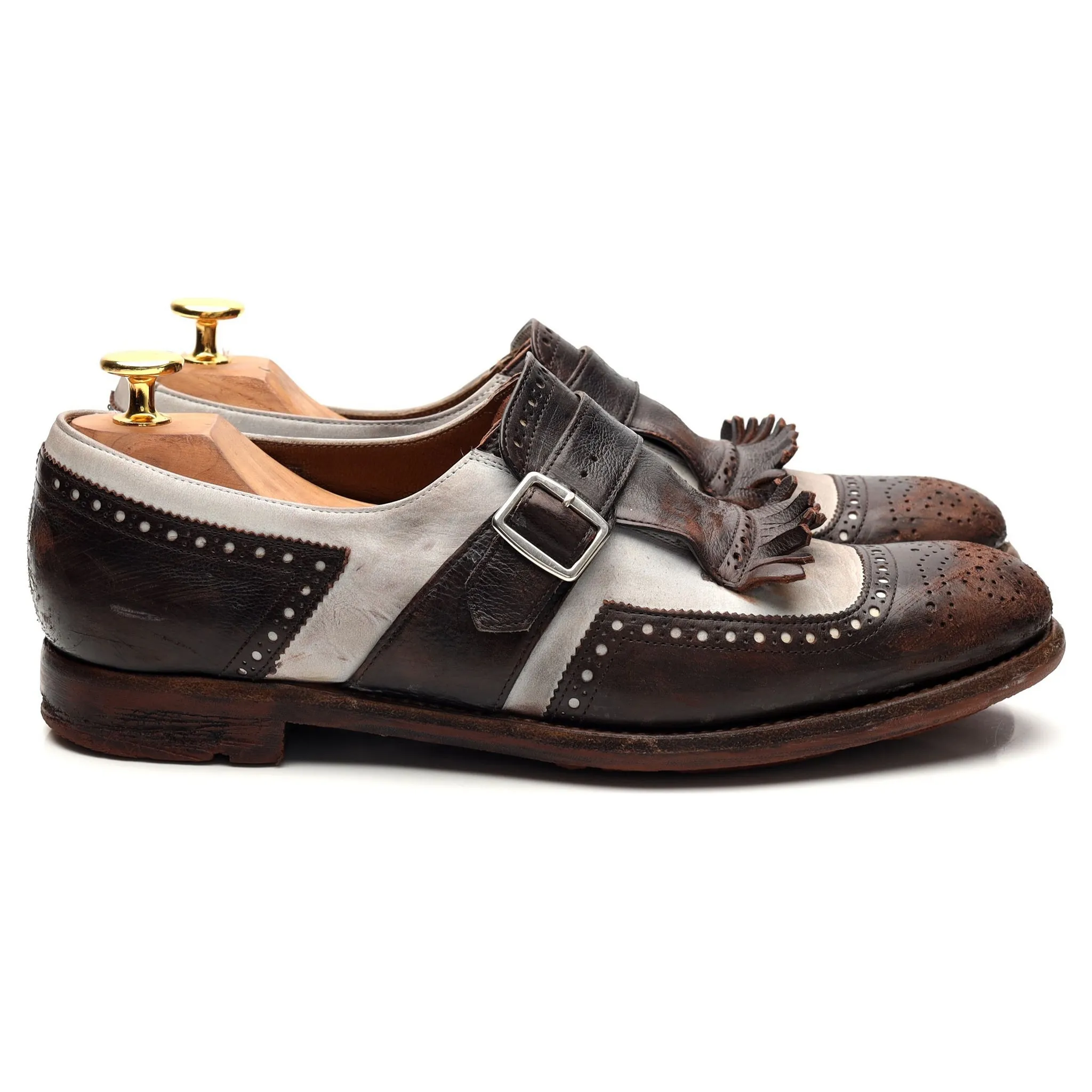 Women's 'Shanghai' Dark Brown / White Leather Monk Strap UK 6 EU 39