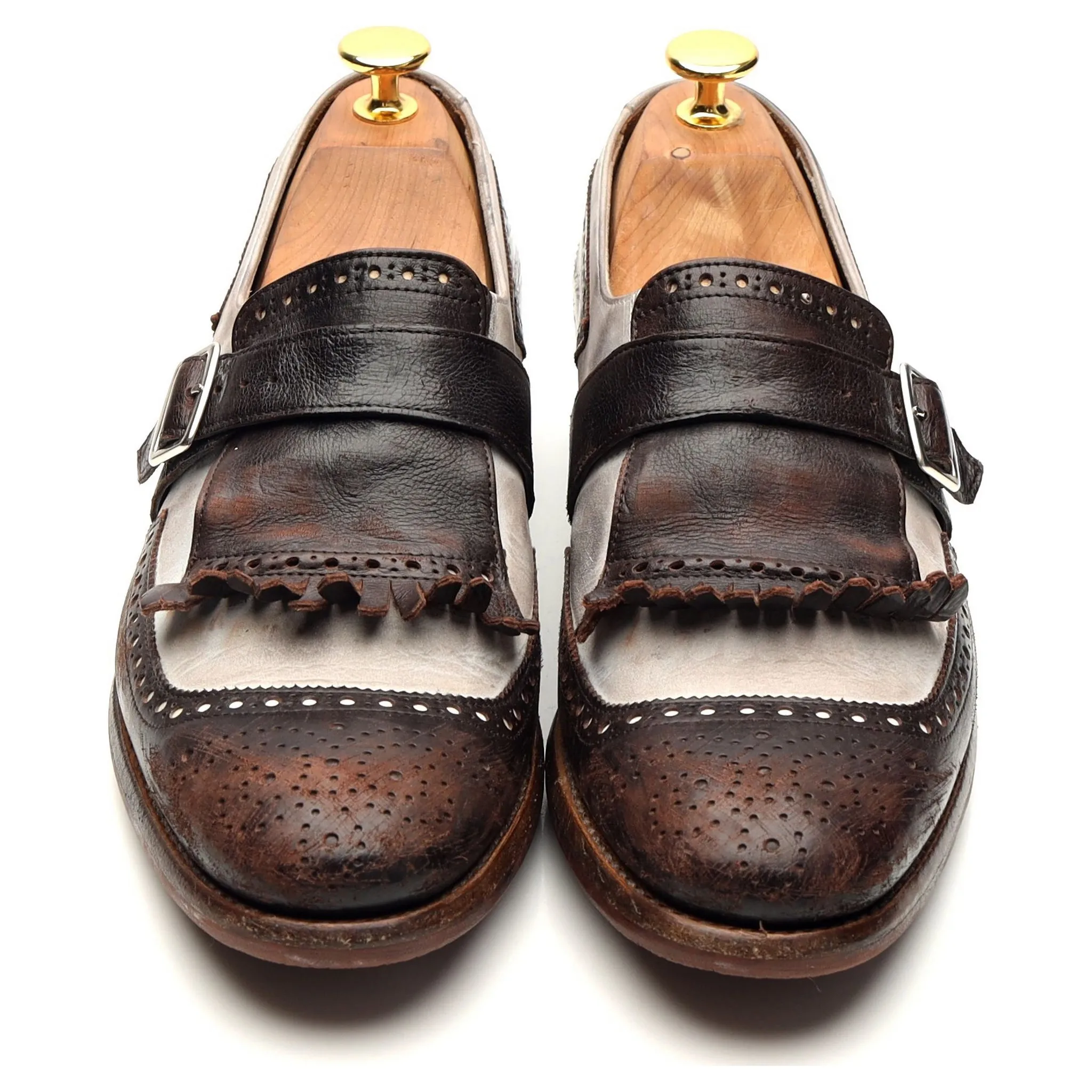 Women's 'Shanghai' Dark Brown / White Leather Monk Strap UK 6 EU 39