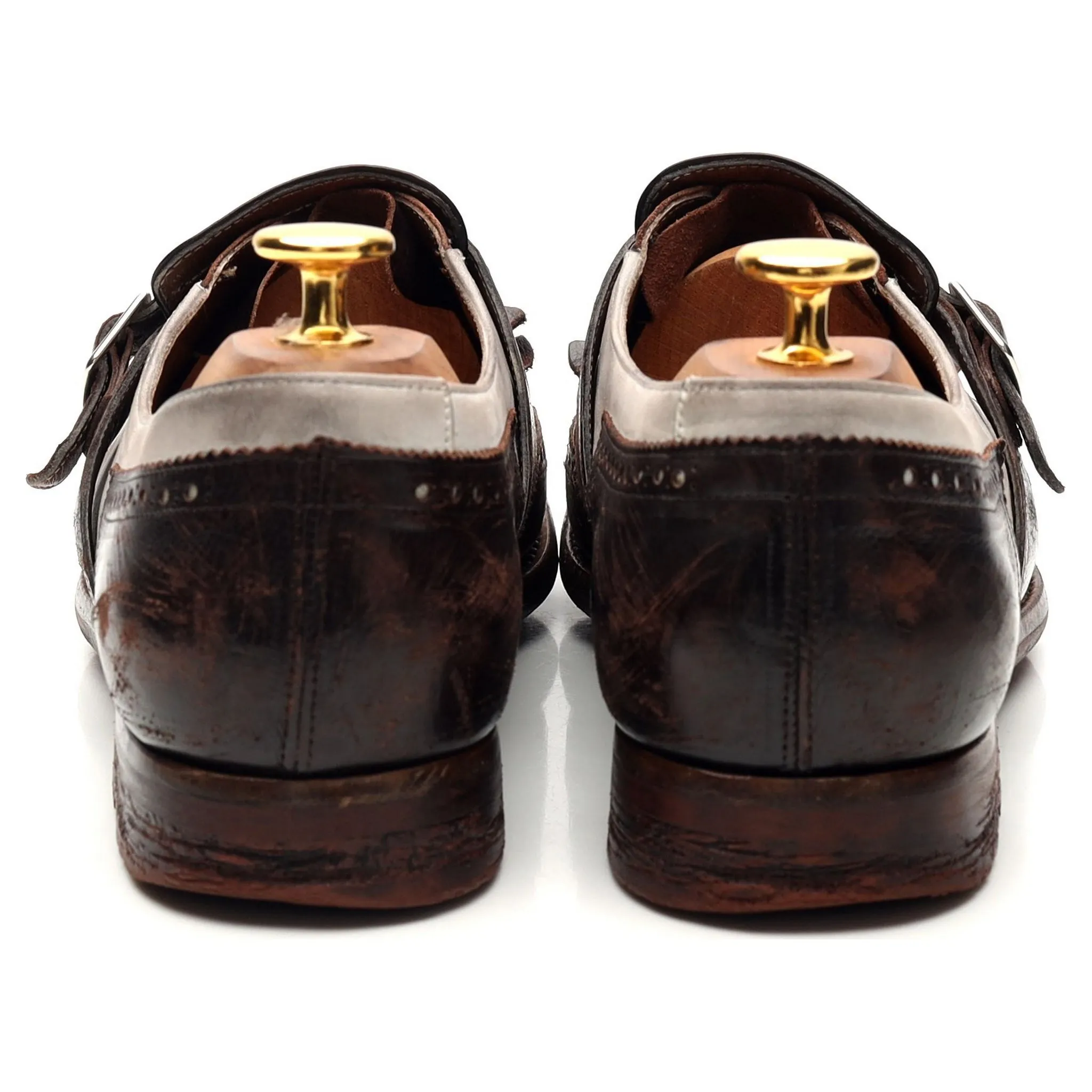 Women's 'Shanghai' Dark Brown / White Leather Monk Strap UK 6 EU 39
