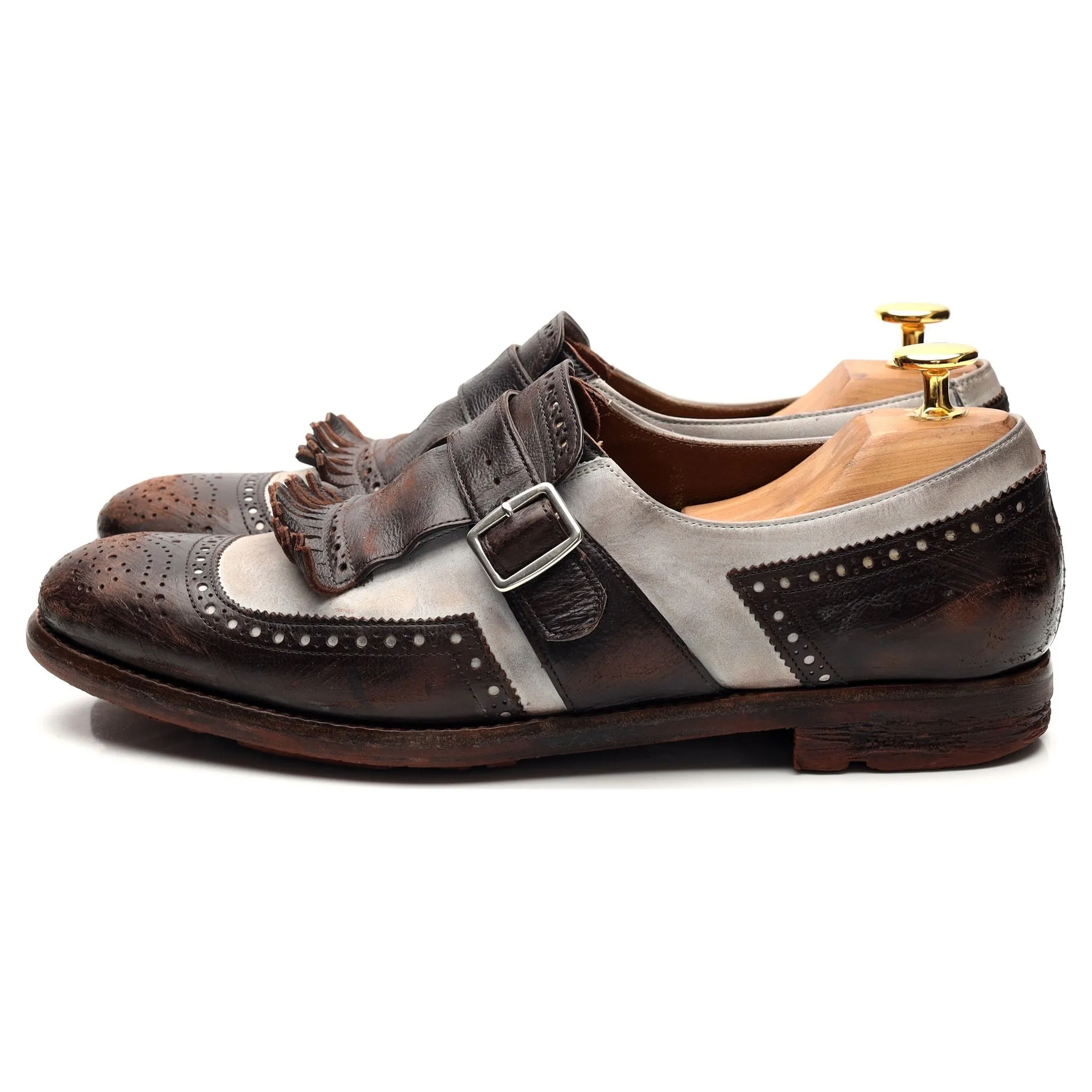 Women's 'Shanghai' Dark Brown / White Leather Monk Strap UK 6 EU 39